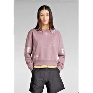 G STAR Women Size Large Multi Graphic Cropped Loose Sweater Grape Shake‎ Sweats
